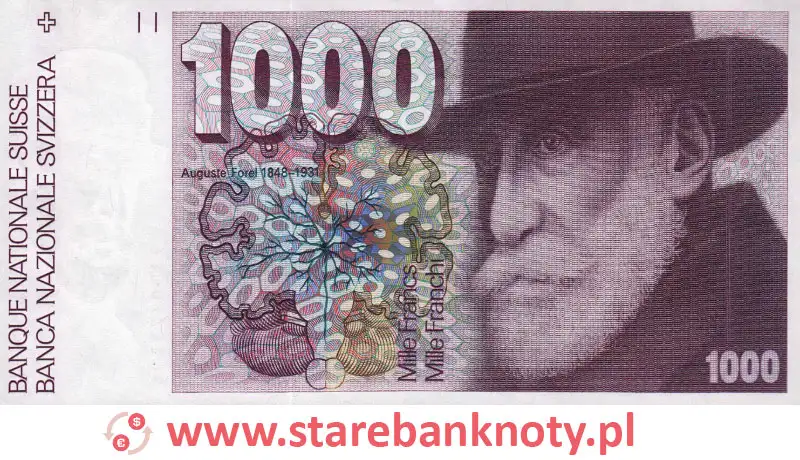 widok banknotu 1000 franków szwajcarskich awers